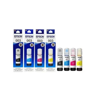 Epson 003 Ink Original Black, Cyan, Yellow, Magenta Ink Bottles - Compatible with Printer L3110, L3150, L3250, L3252 Printers | Original